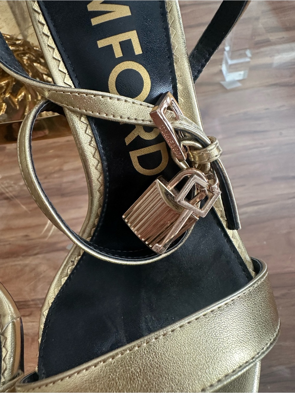 Tom Ford Metallic Gold Pointed-Toe Ankle-Strap Heels - Picture 6 of 7